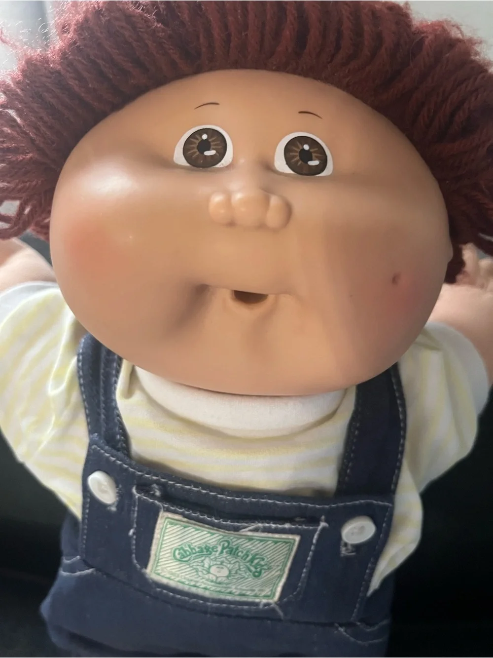 Cabbage Patch Boy 1982 Auburn  -Haired Doll in Navy Overalls